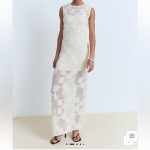 MANGO ecru floral crochet midi dress